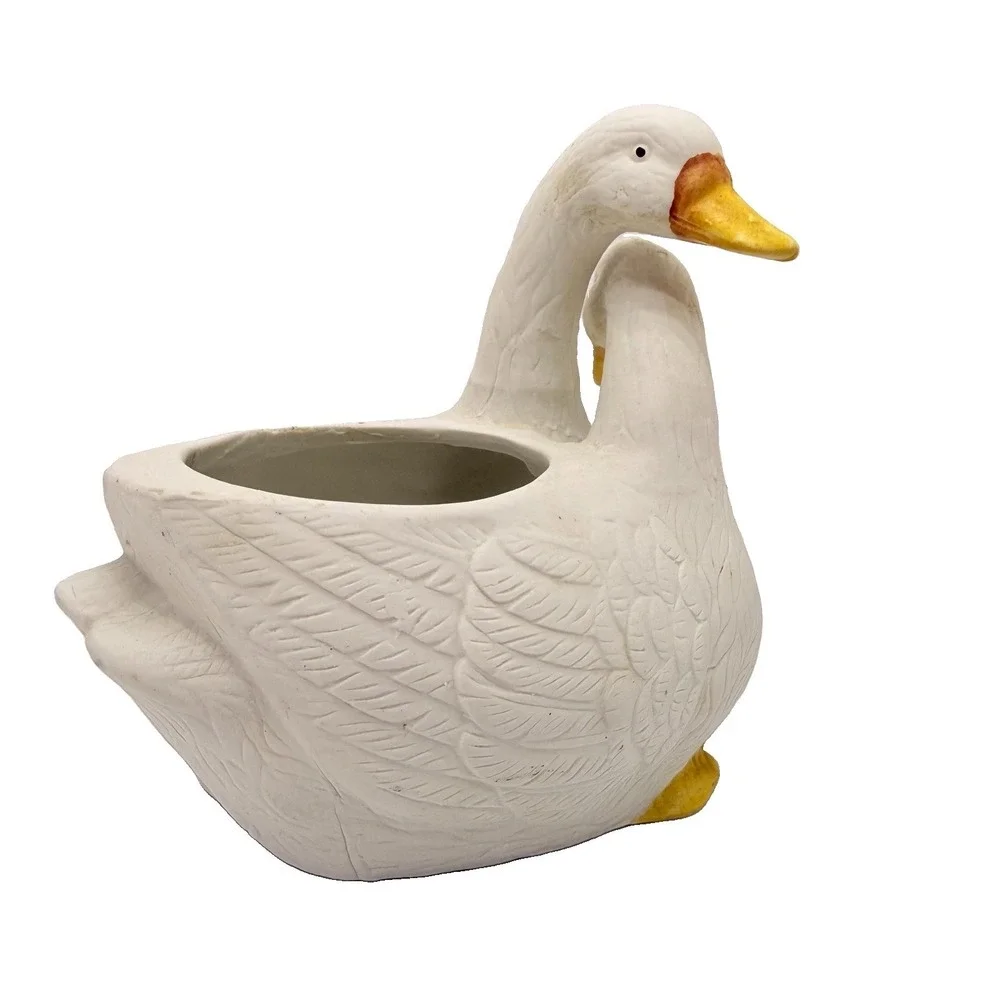 Vintage Double Goose Porcelain Planter Vase White Ducks Farmhouse Cottage Decor